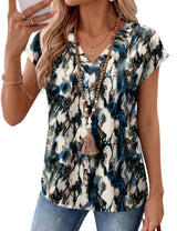 LOMON Women Silk Satin Tops Cap Short Sleeve Blouse V Neck Shirts Business Casual Outfits