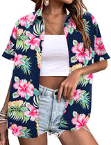 LOMON Women's Summer Hawaiian Shirts Floral Short Sleeve Button Down Shirts Hawaii Tropical Beach Tops Outfits