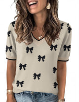 LOMON Womens 2026 Spring V Neck Sweater Casual Tops Short Sleeve Lightweight Ribbed Knit Pullover Sweaters
