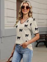 LOMON Womens 2026 Spring V Neck Sweater Casual Tops Short Sleeve Lightweight Ribbed Knit Pullover Sweaters