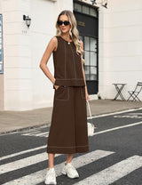 LOMON Two Piece Sets for Women Summer Outfits Sleeveless Tank Tops Wide Leg Crop Pants Matching Lounge Vacation Travel