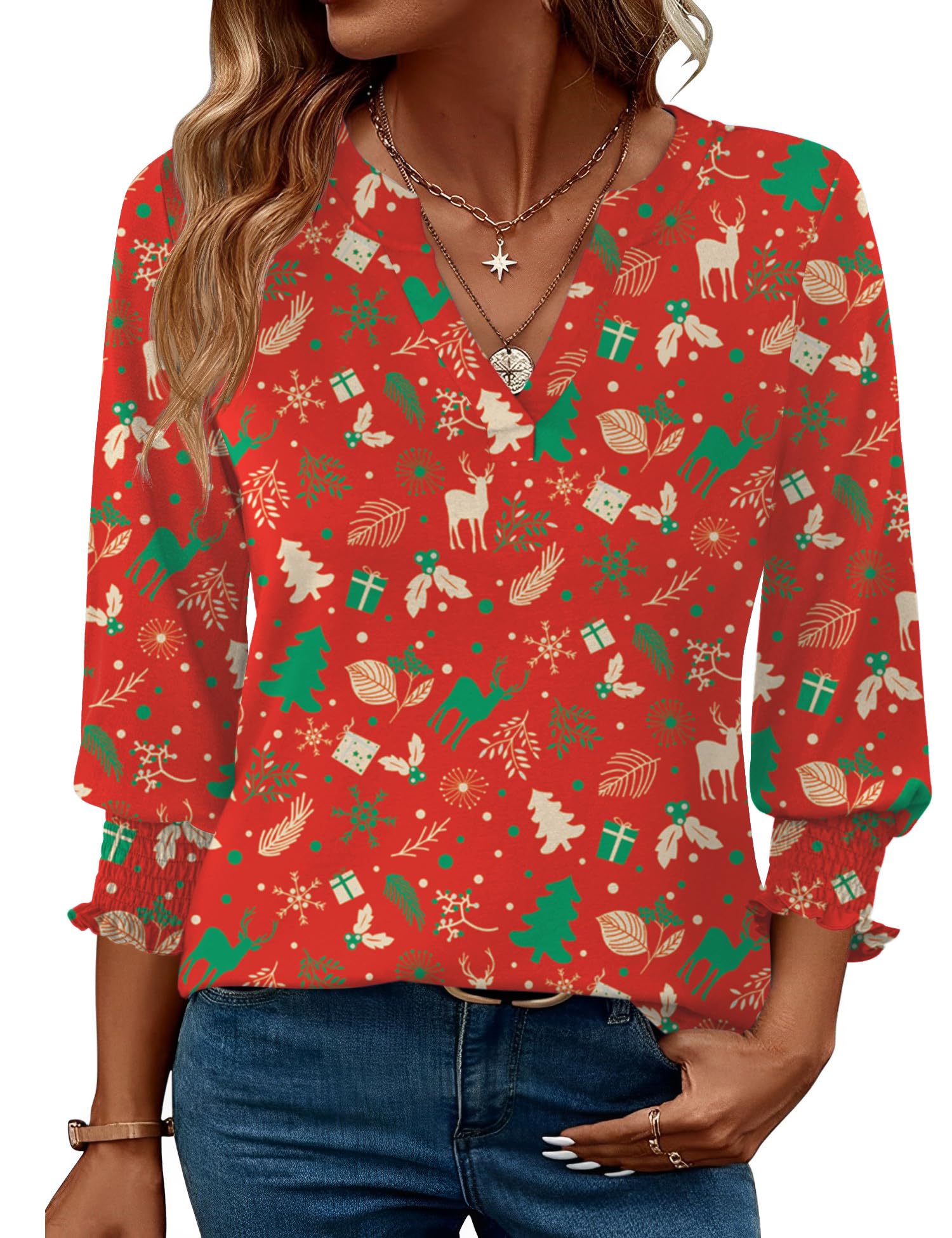 LOMON Women's 2026 Fashion Tops 3/4 Length Sleeve Business Casual Blouses Summer Tees Shirts S-4X
