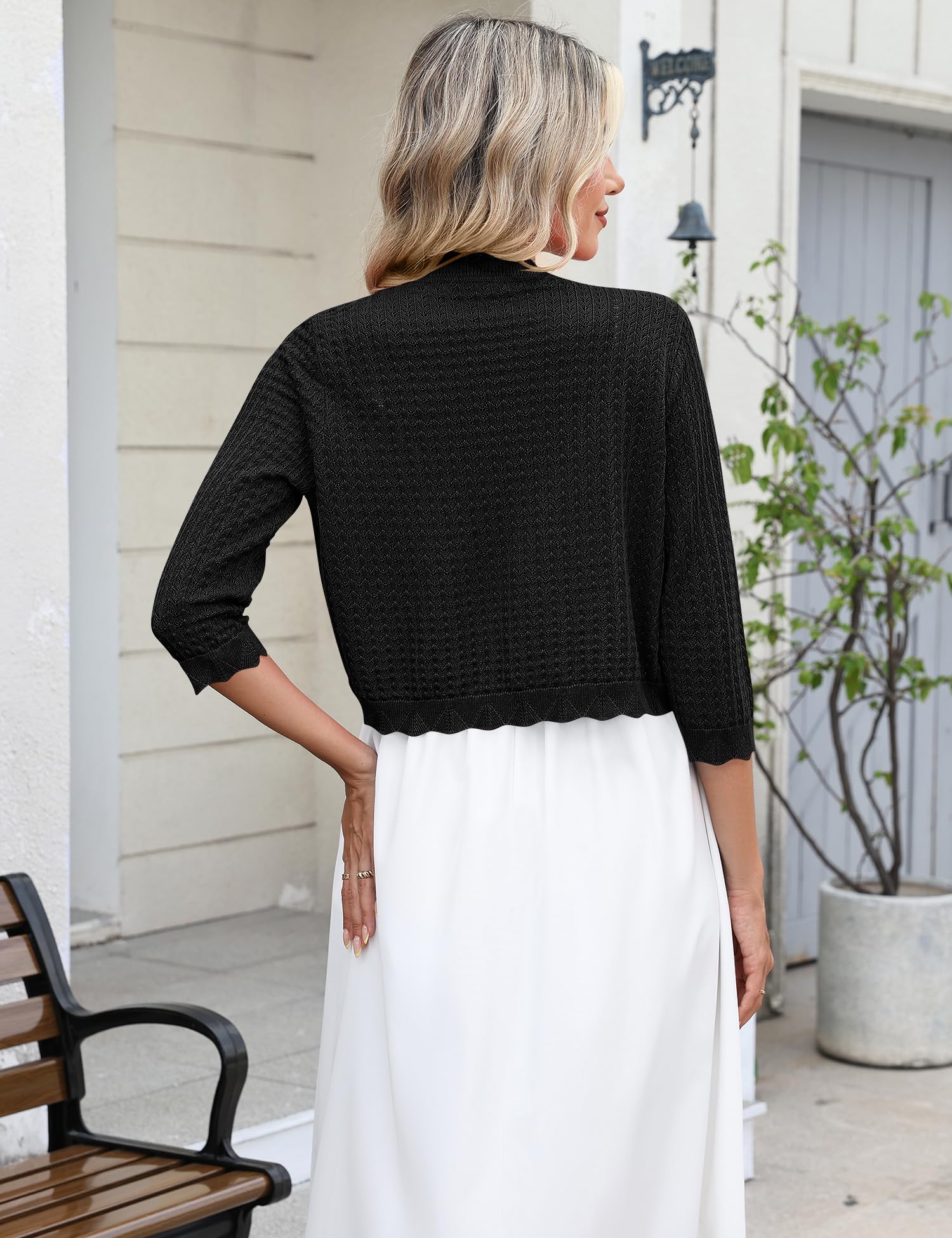 LOMON Women's 3/4 Sleeve Cropped Cardigan Knit Sweaters Trendy Open Front Bolero Shrugs for Dresses S-XXL