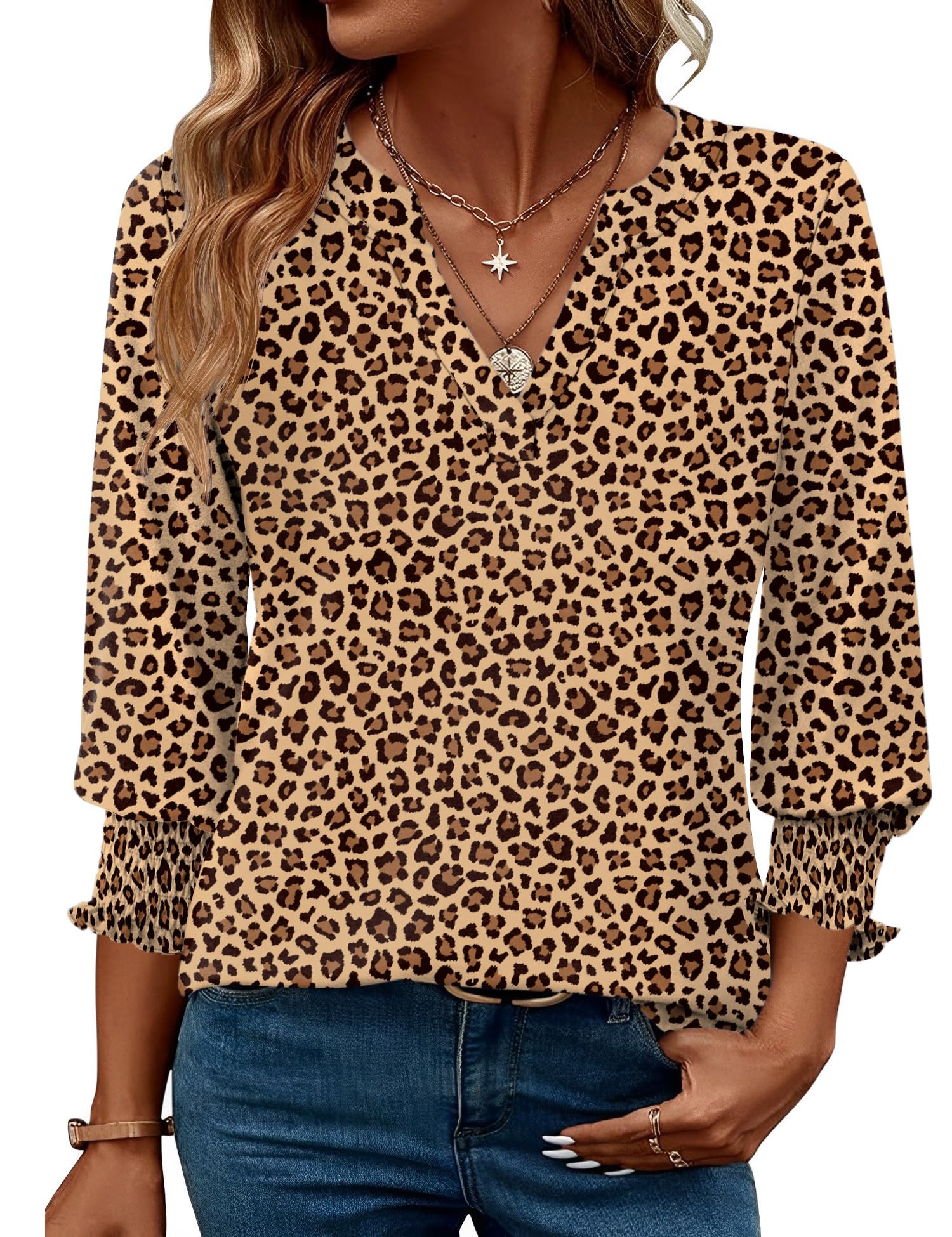 LOMON Women's 2026 Fashion Tops 3/4 Length Sleeve Business Casual Blouses Summer Tees Shirts S-4X