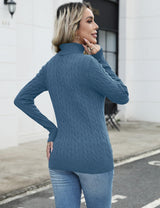 LOMON Women's Casual Turtleneck Sweaters Cable Knit Fall Long Sleeve Slim Fit Pullover Tops