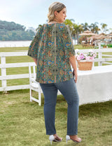 LOMON Womens Plus Size Tops Summer 3/4 Length Sleeve Crewneck Blouses Dressy Casual Loose Curvy Flowy Tunic Shirts 1X-5X