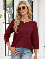 LOMON Womens Sweaters Casual Boat Neck 3/4 Sleeve Lightweight Knit Trendy Pullover Sweater Summer Tops S-XL