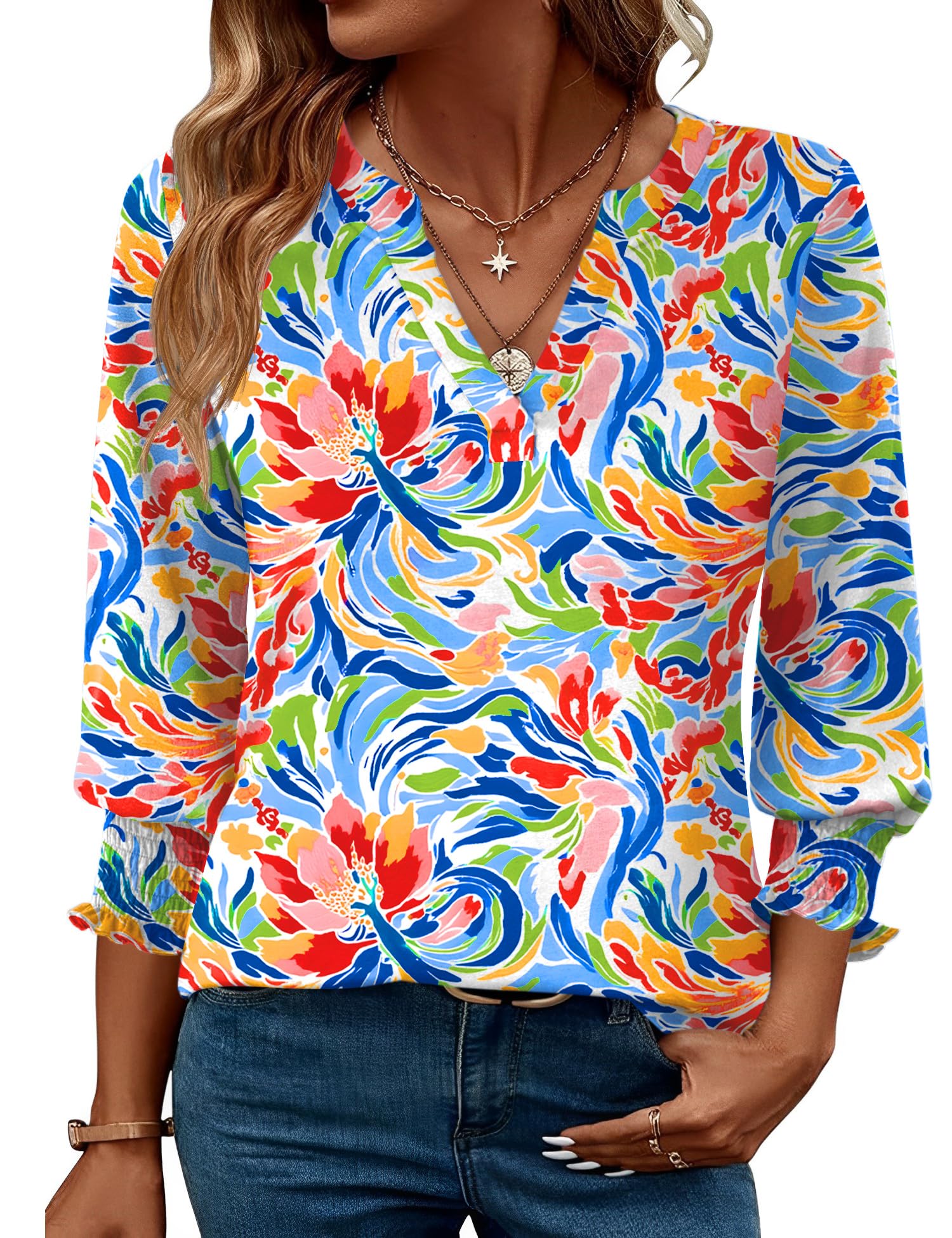 LOMON Women's 2026 Fashion Tops 3/4 Length Sleeve Business Casual Blouses Summer Tees Shirts S-4X