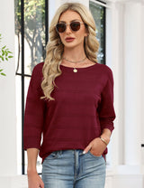 LOMON Womens Sweaters Casual Boat Neck 3/4 Sleeve Lightweight Knit Trendy Pullover Sweater Summer Tops S-XL