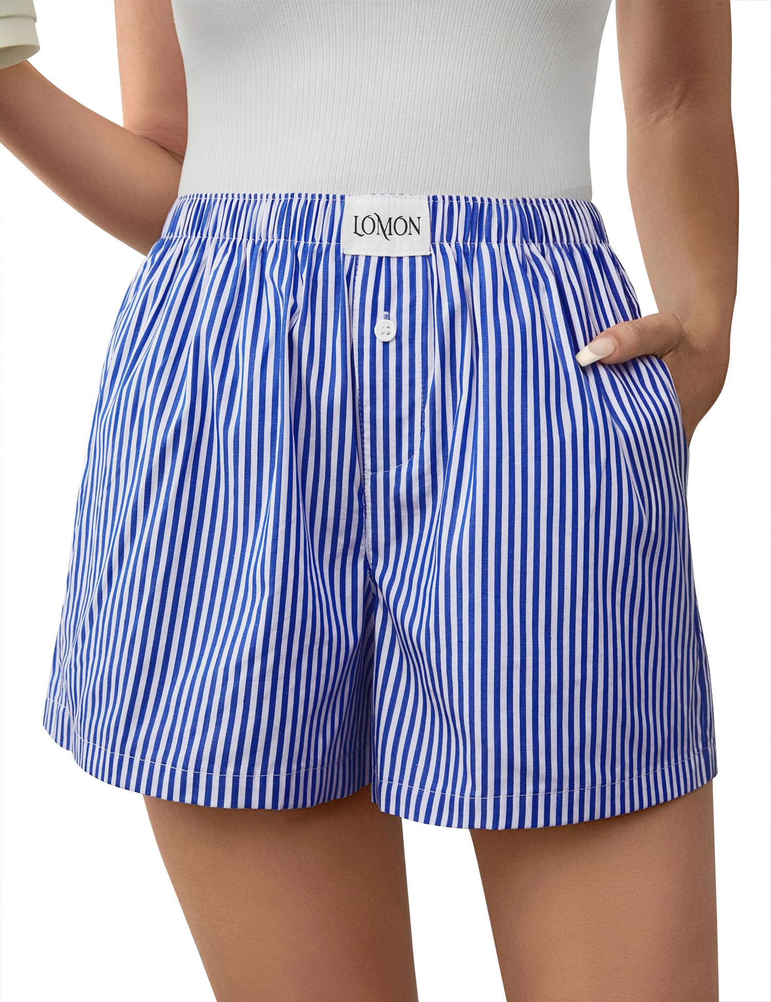 Lomon Boxer Shorts for Women Summer Gingham Pajamas 2026 Lounge Sleep Pj Plaid Shorts Y2K Beach Bottoms with Pockets