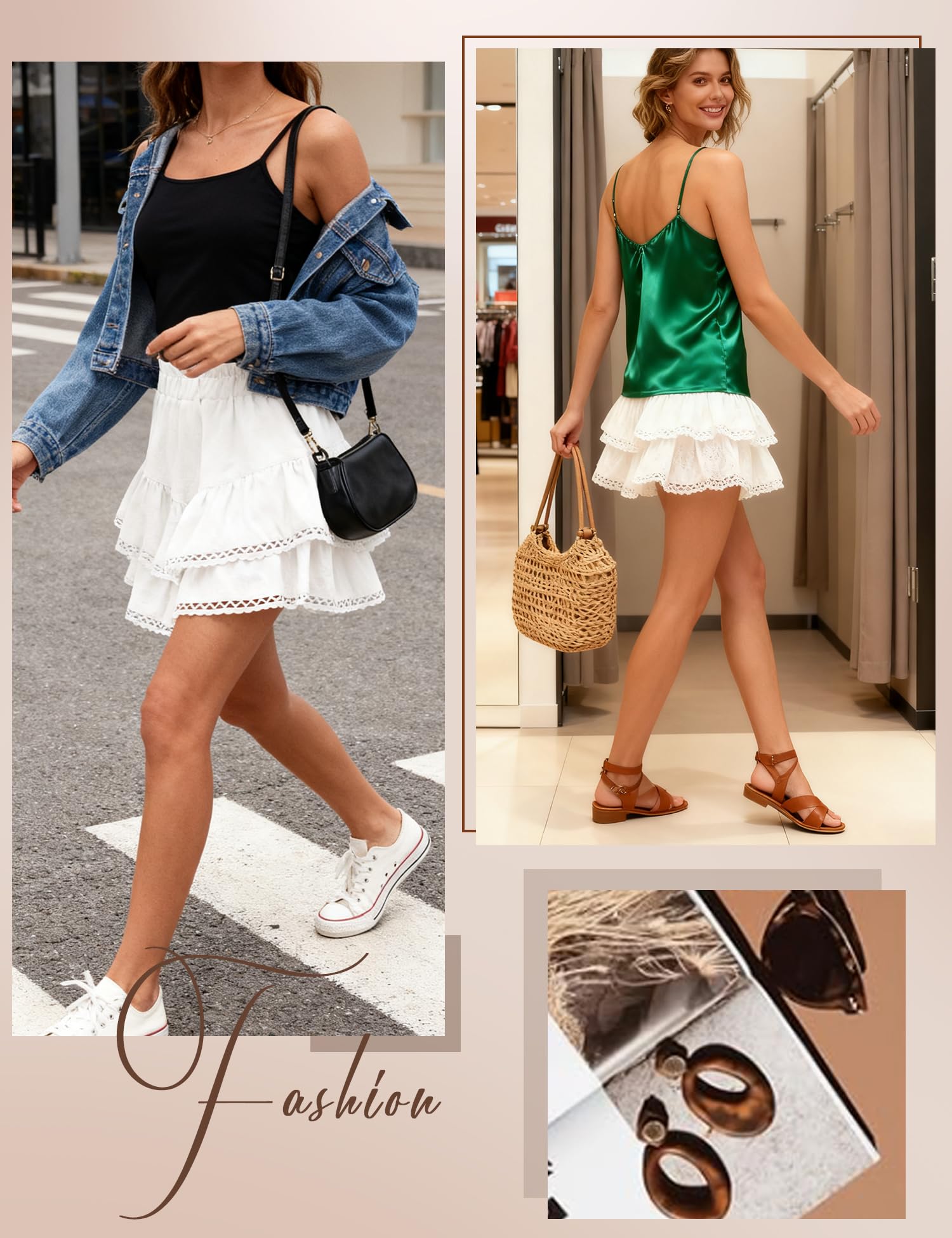 LOMON Flowy Skorts for Women Ruffle Tiered Skorts High Waist Mini Skirts Tennis Golf Crochet Casual Shorts