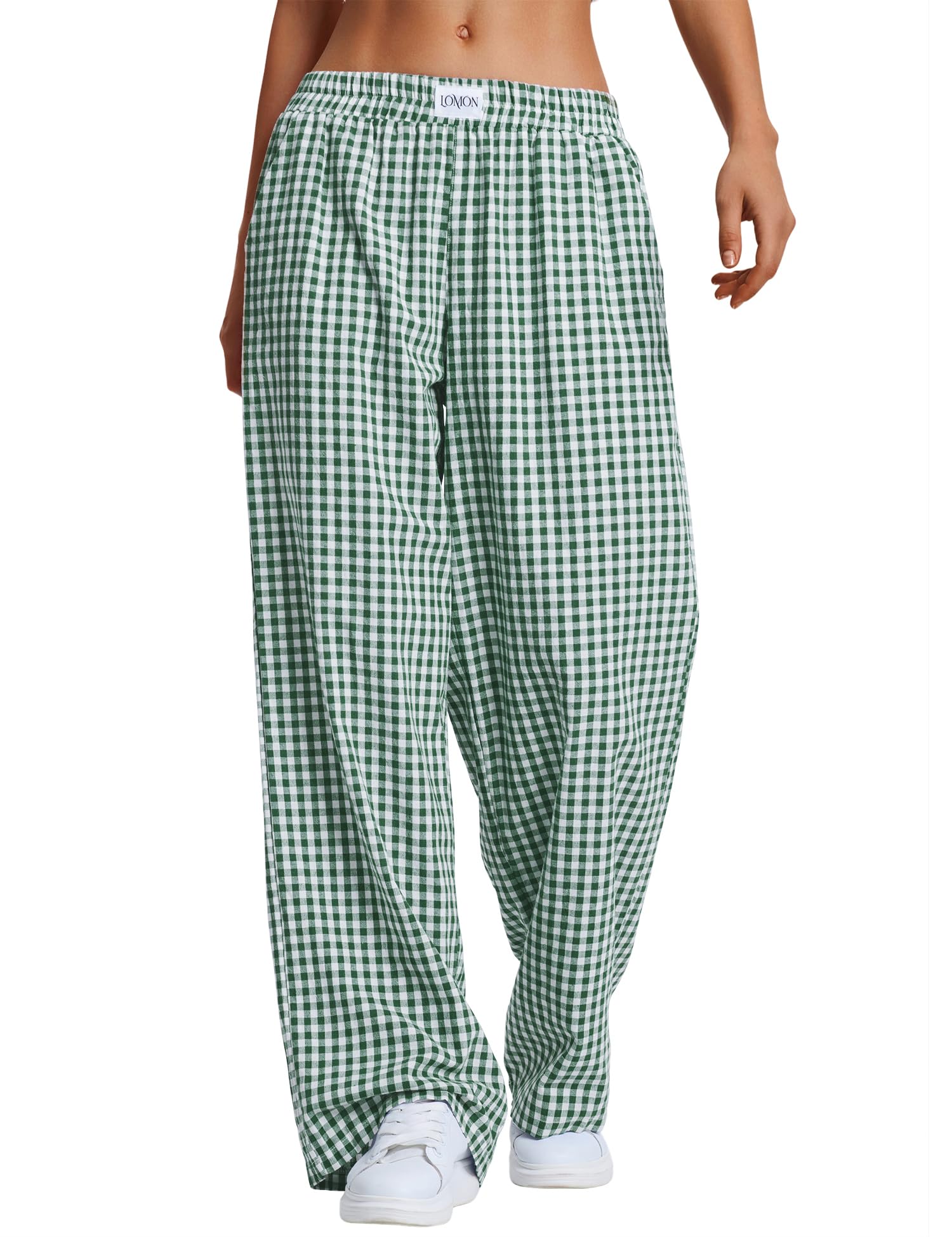 LOMON Womens Striped Gingham Boxer Pants Spring Summer Pajama Lounge Pj Casual Plaid Trousers Y2K Beach Bottoms with Pockets