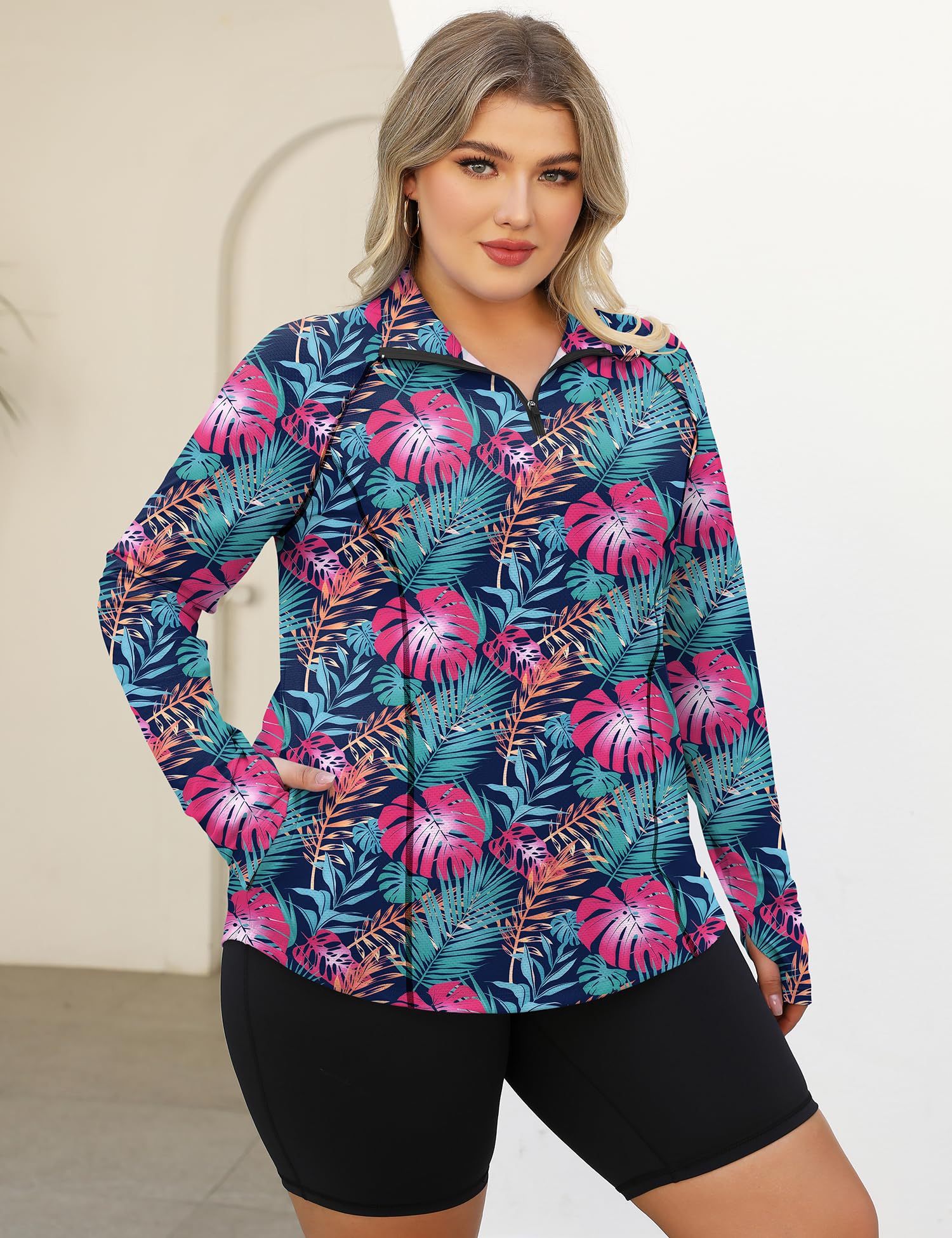 LOMON Womens Plus Size Workout Tops Long Sleeve 1/4 Zip UV Sun Protection Quick Dry Hiking Athletic Shirts Rash Guard UPF 50+