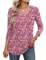 LOMON Women's 3/4 Sleeve Shirts Square Neck Summer Tops Dressy Casual Basic Tees Ladies T Shirts Blouses