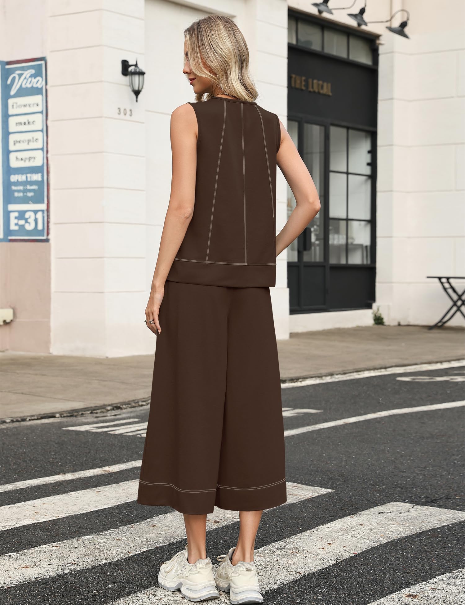 LOMON Two Piece Sets for Women Summer Outfits Sleeveless Tank Tops Wide Leg Crop Pants Matching Lounge Vacation Travel