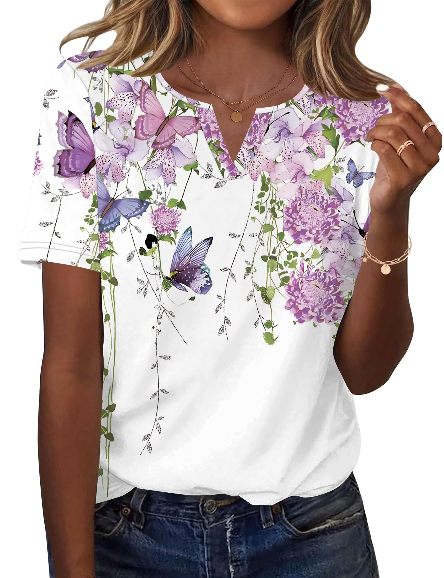 LOMON Womens Short Sleeve V Neck T Shirts Summer Tops Basic Tees Business Casual Blouses Trendy Fashion Clothes