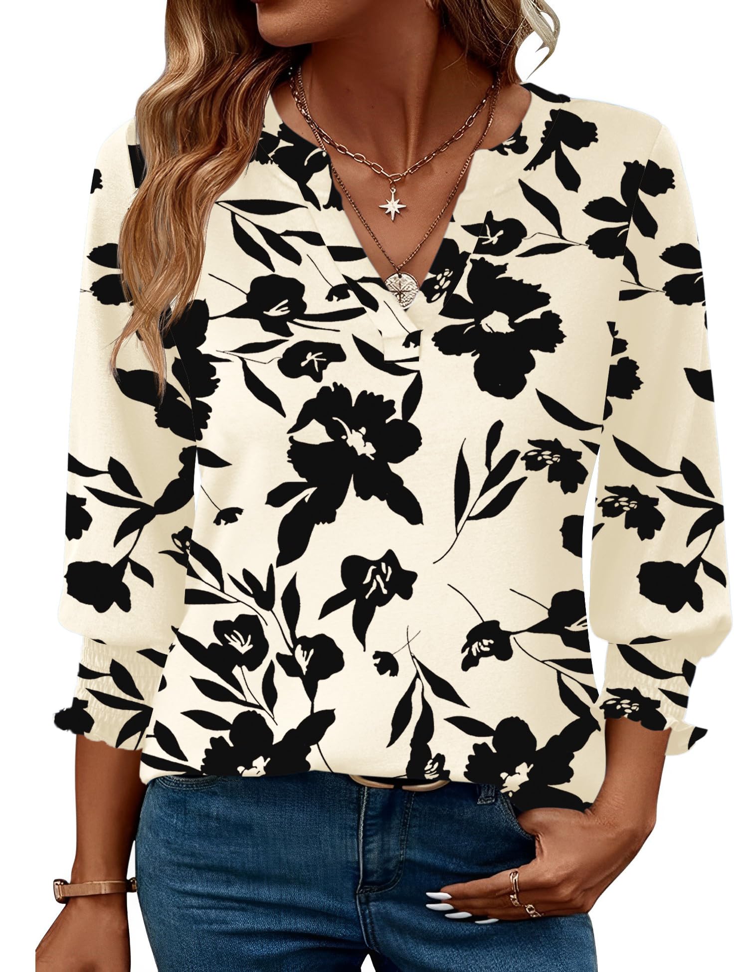 LOMON Women's 2026 Fashion Tops 3/4 Length Sleeve Business Casual Blouses Summer Tees Shirts S-4X