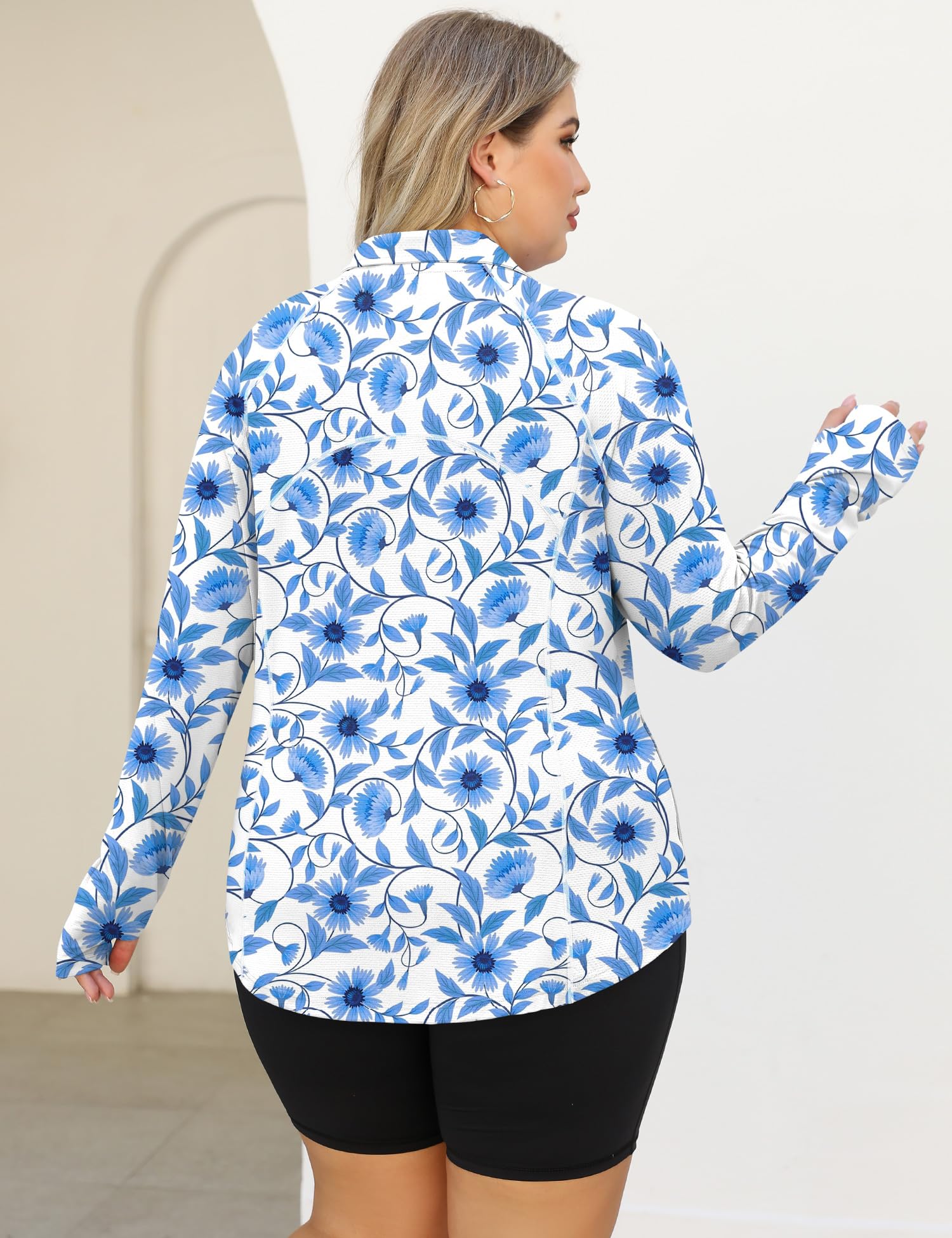 LOMON Womens Plus Size Workout Tops Long Sleeve 1/4 Zip UV Sun Protection Quick Dry Hiking Athletic Shirts Rash Guard UPF 50+