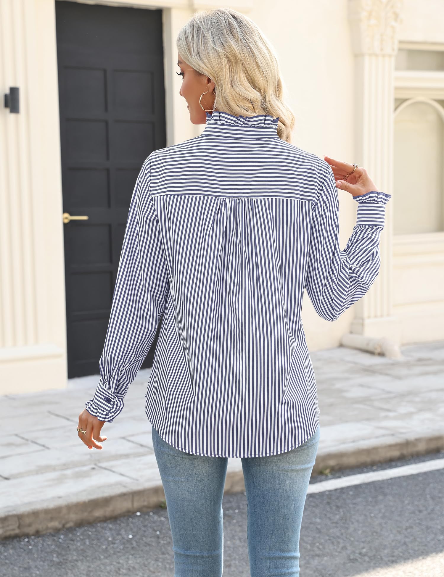 LOMON Button Down Shirts for Women Dressy Casual Long Sleeve Ruffle Blouses Office Tops Work Shirt