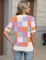 LOMON Womens 2026 Spring V Neck Sweater Casual Tops Short Sleeve Lightweight Ribbed Knit Pullover Sweaters