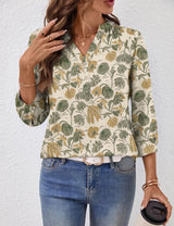 LOMON Womens Tops Dressy Summer 3/4 Length Sleeve Henley V Neck Button Down Shirts Pleated Blouses S-XXL