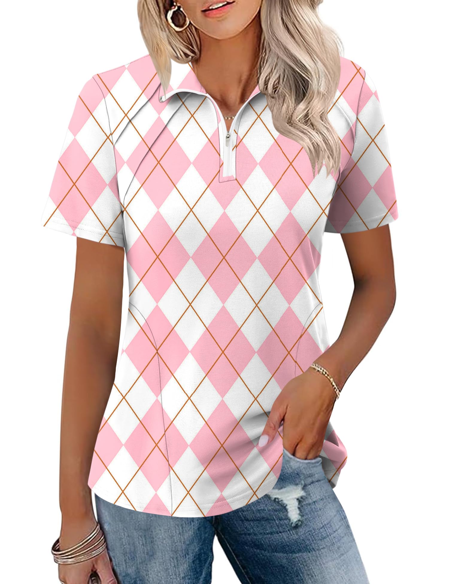 LOMON Womens Golf Polo Shirts Summer Short Sleeve 1/4 Zip Tops Moisture Wicking Casual Tennis Activewear with Pockets