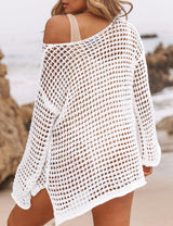 LOMON Womens Beach Cover Ups Long Sleeve Crochet Coverups for Swimwear Mesh Knit Swimsuit Cover Up XS-XXL