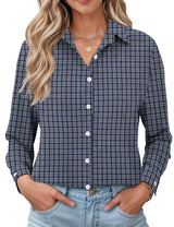 LOMON Womens Long Sleeve Button Down Shirts Casual Loose Fit Cotton Collared Blouses