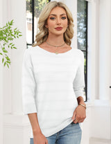 LOMON Womens Sweaters Casual Boat Neck 3/4 Sleeve Lightweight Knit Trendy Pullover Sweater Summer Tops S-XL