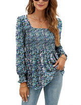 LOMON Blouses for Women Puff Long Sleeve Shirts Square Neck Casual Smocked Tunic Tops 2024 Spring Fall Winter Clothes S-XL