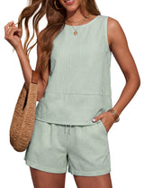 LOMON Women's Trendy 2 Piece Outfits Shorts Sets Summer Crew Neck Sleeveless Tank Top and Bottom Matching with Pockets 2026