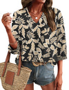LOMON Womens 3/4 Sleeve V Neck Boho Peasant Blouses Dressy Casual Breathable Soft Tunic Tops with Button Cuffs