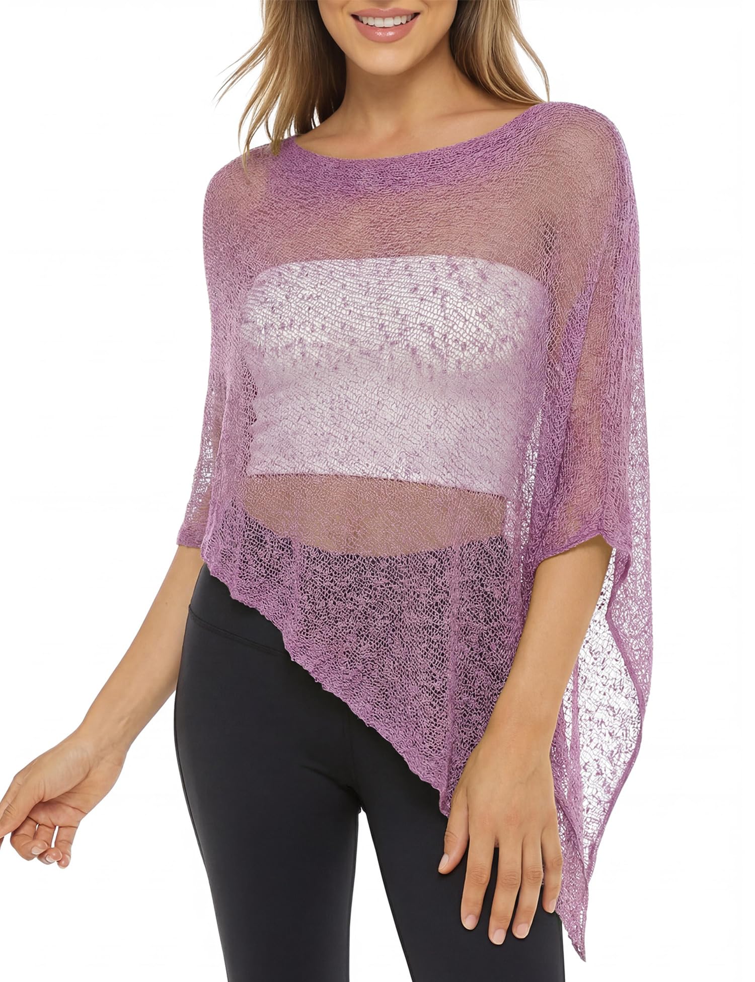 LOMON Womens Sheer Poncho Shrug Bolero Lightweight Knit Crochet Shrug Mesh Cover Up Summer 2026