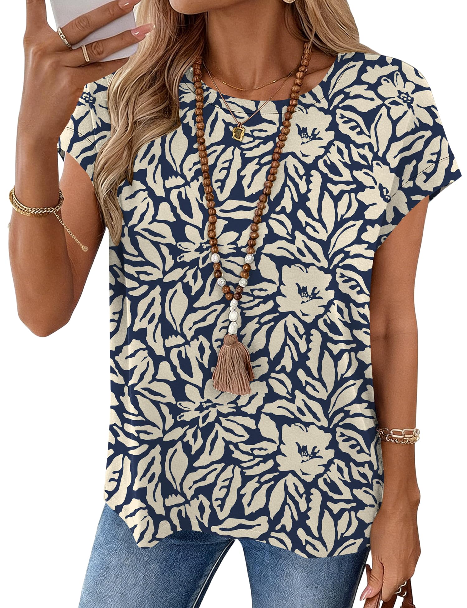 LOMON Womens Summer Tops Short Sleeve Shirts Cap Sleeve Tops Crew Neck Cute Trendy Tunic Blouses Dressy Casual Outfits 2026