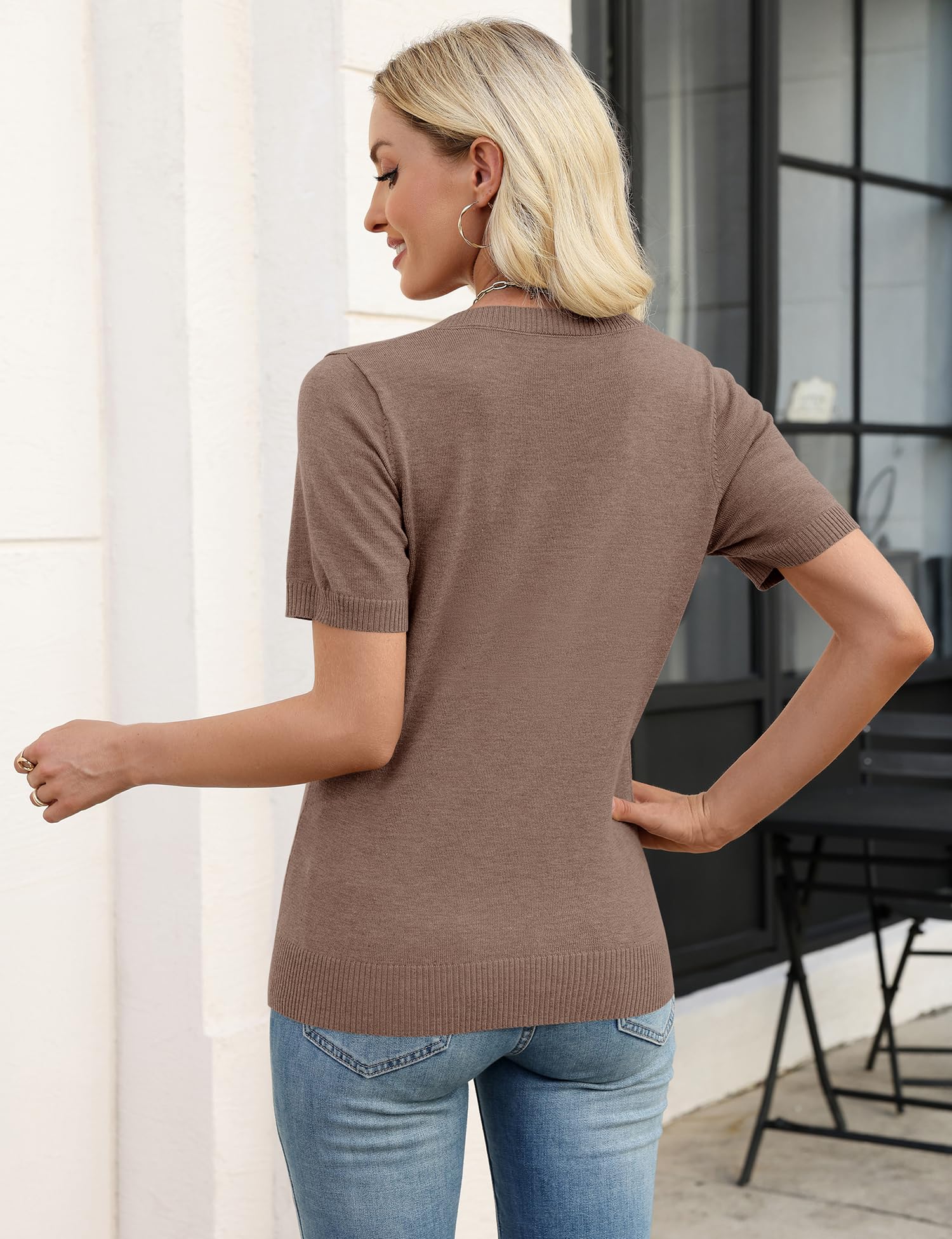 LOMON Womens Short Sleeve Sweater Spring Square Neck Knit Tops Summer Fahshion Business Casual Tops