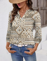 LOMON Womens Tops Dressy Summer 3/4 Length Sleeve Henley V Neck Button Down Shirts Pleated Blouses S-XXL