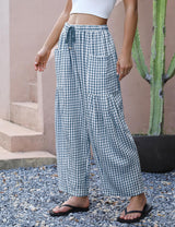 LOMON Womens Wide Leg Linen Pants Casual Drawstring Palazzo Harem Pants Summer Loose Beach Travel Vacation Pants with Pockets