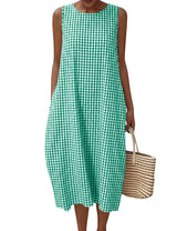 LOMON Summer Dresses for Women Cotton Casual Maxi Dress Beach Vacation Long Sundresses Plaid Striped with Pockets