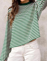 LOMON Striped Long Sleeve Shirt Women Y2k Oversized Crewneck Fall Spring Drop Shoulder Vintage Tops Teen Girl Clothes