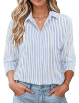 LOMON Womens Long Sleeve Button Down Shirts Casual Loose Fit Cotton Collared Blouses