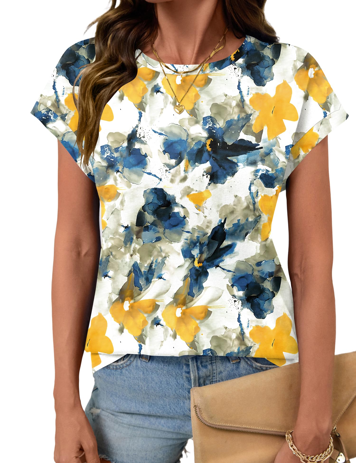 LOMON Womens Summer Tops Short Sleeve Shirts Cap Sleeve Tops Crew Neck Cute Trendy Tunic Blouses Dressy Casual Outfits 2026
