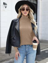 LOMON Women's Casual Turtleneck Sweaters Cable Knit Fall Long Sleeve Slim Fit Pullover Tops