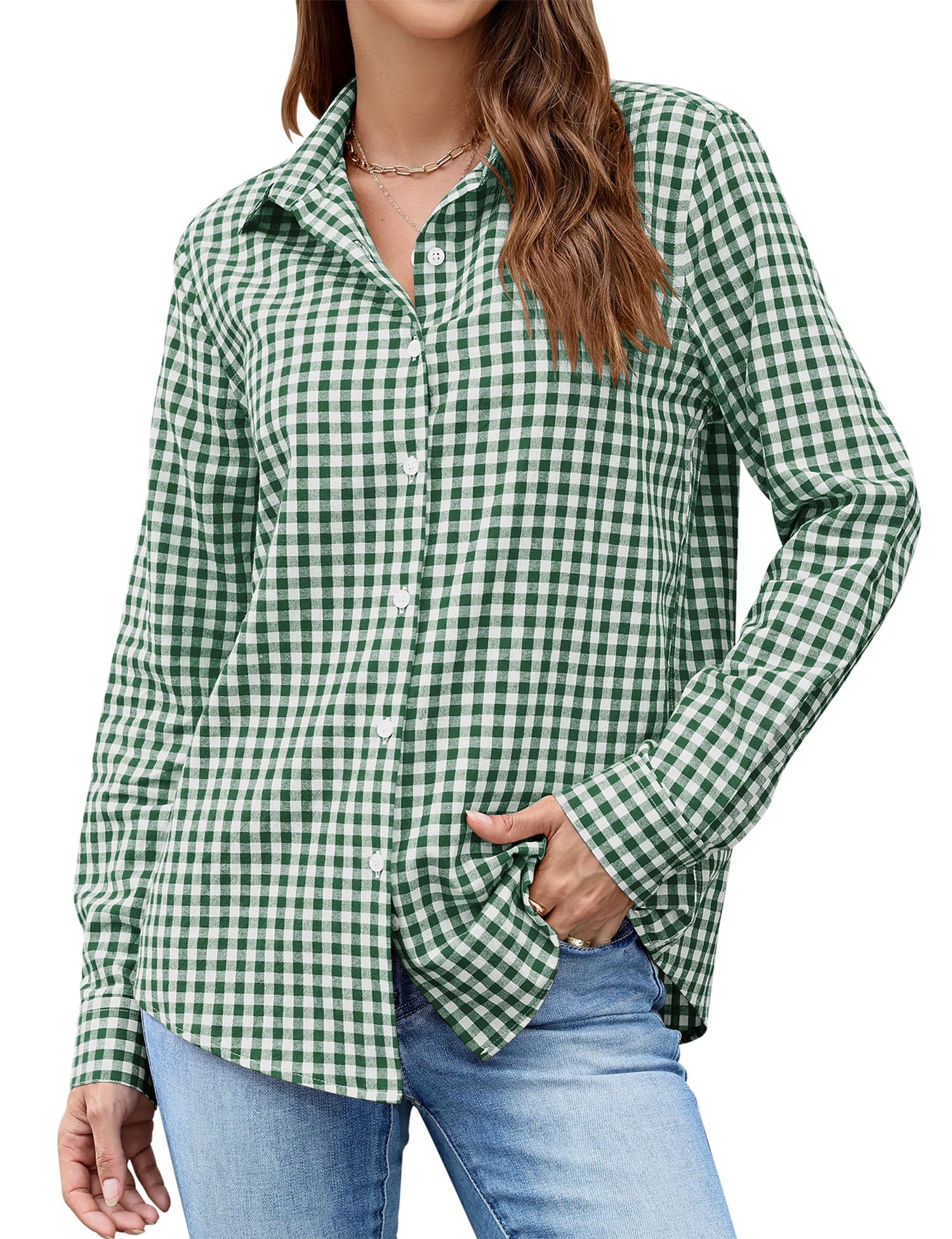 LOMON Button Down Shirt for Women Spring Summer Tops Long Sleeve Business Dressy Casual Blouses Collared Work Outfits Clothes