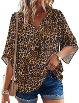 LOMON Women's 3/4 Length Sleeve Boho Tops V Neck Casual Vacation Clothes Loose Fit Tunic Shirts S-3XL