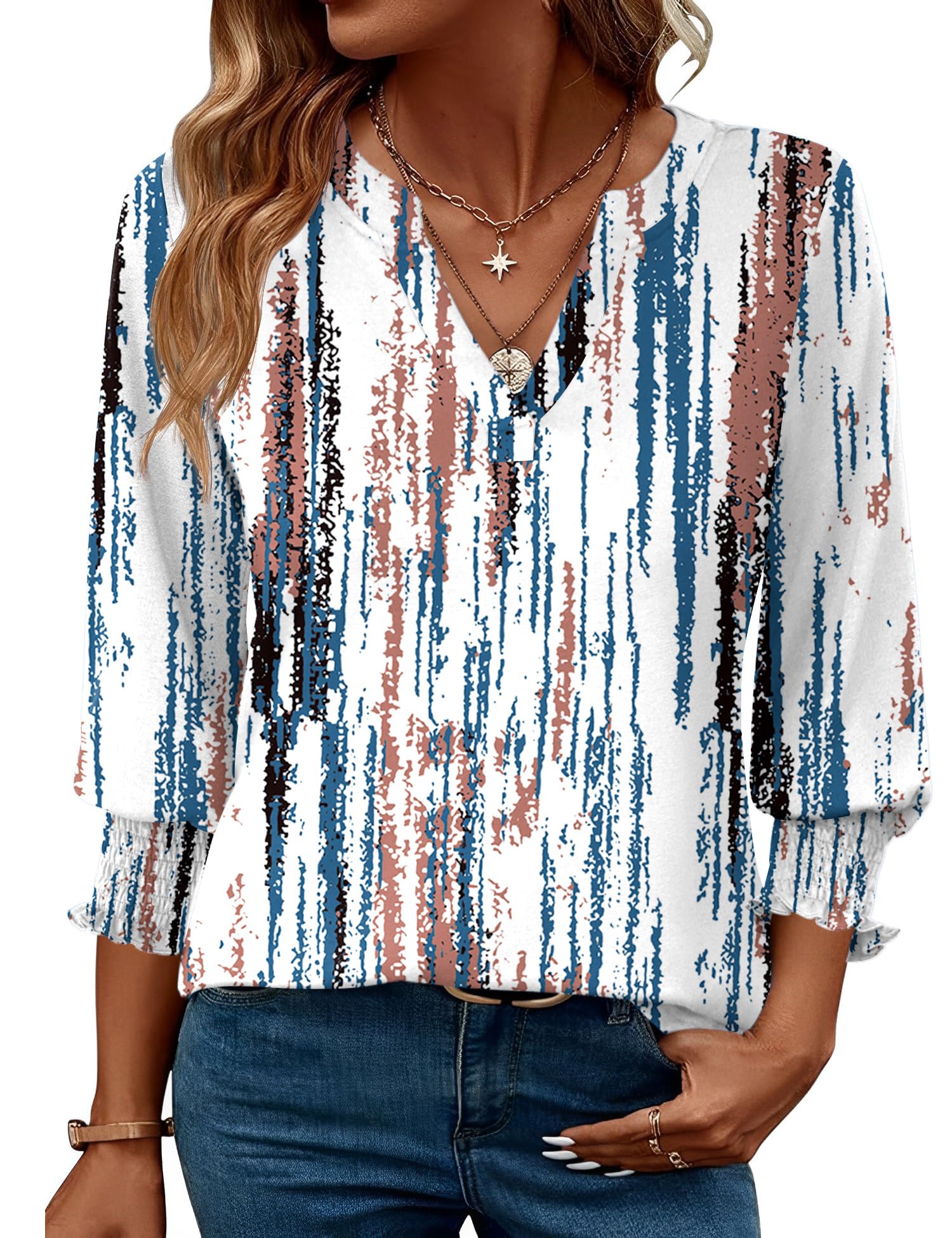 LOMON Women's 2026 Fashion Tops 3/4 Length Sleeve Business Casual Blouses Summer Tees Shirts S-4X