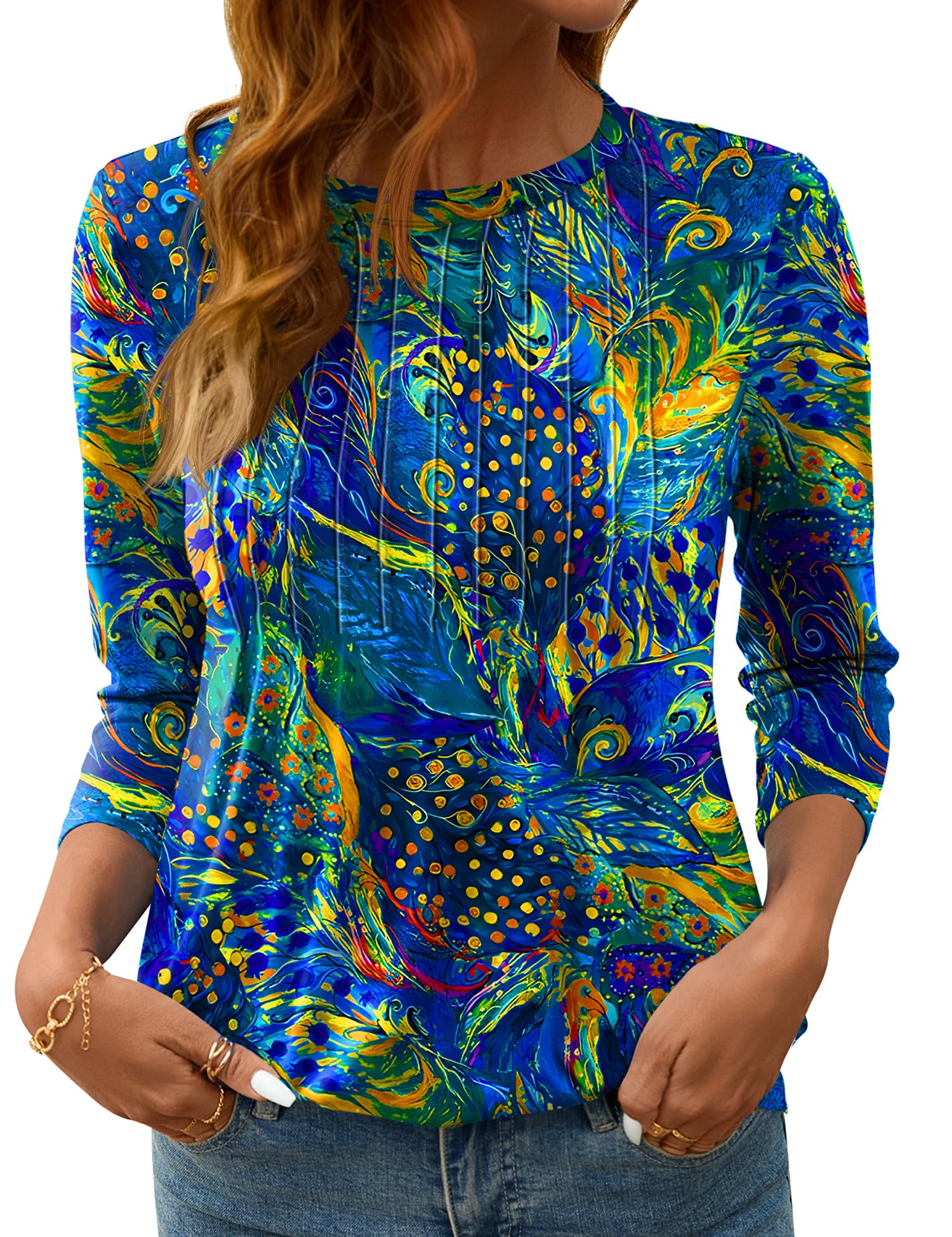 LOMON Women's 3/4 Length Sleeve Tops Crew Neck Dressy Casual Blouses Summer Tees Shirts