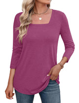 LOMON Women's 3/4 Sleeve Shirts Square Neck Summer Tops Dressy Casual Basic Tees Ladies T Shirts Blouses