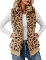 LOMON Womens Fuzzy Fleece Vest, Casual Warm Sleeveless Zip Up Sherpa Vest Jacket with Pockets for Fall/Winter