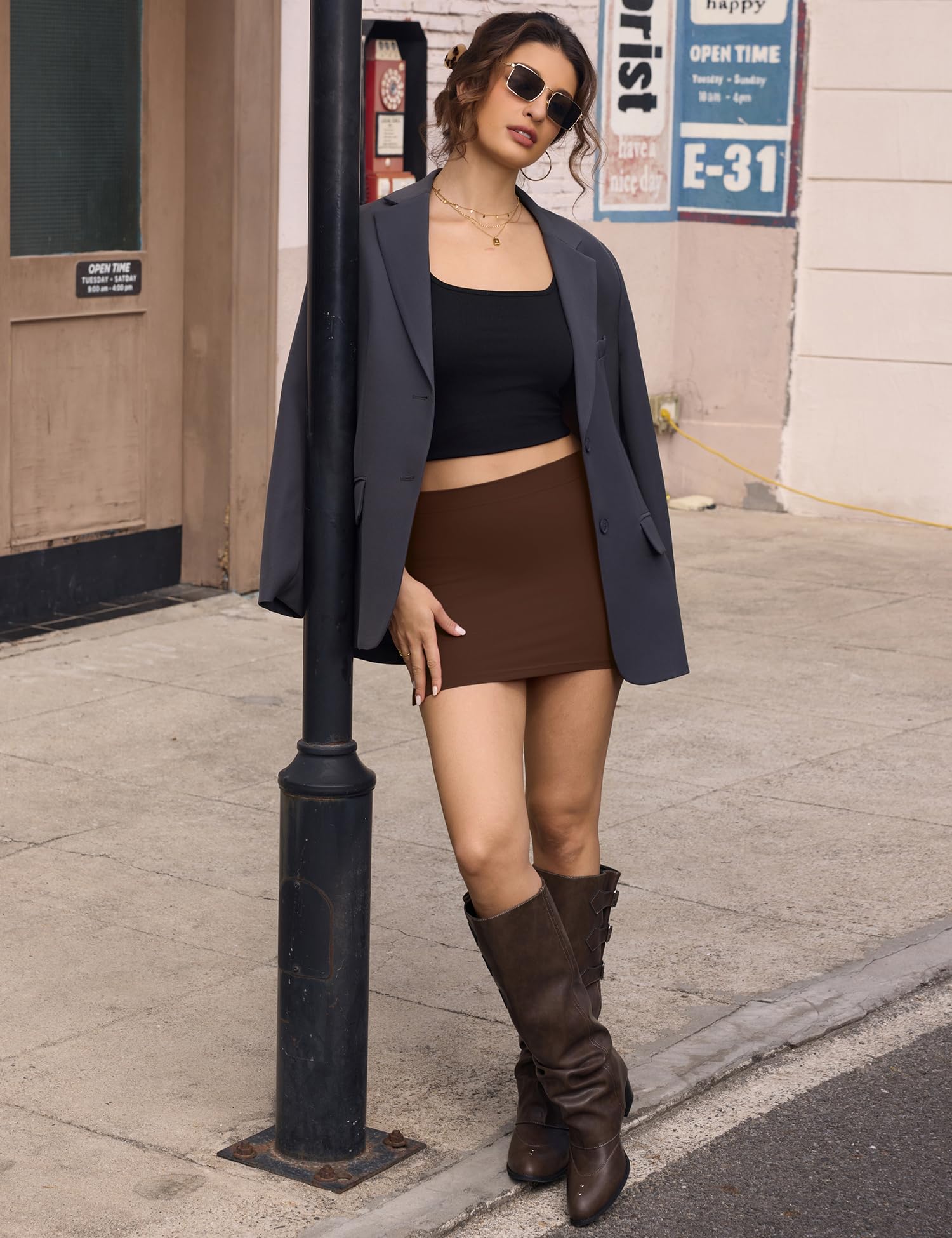LOMON Mini Skirts for Women with Shorts Underneath Sexy Y2k Bodycon Low Rise Skorts Stretchy Trendy Club Going Out Outfits