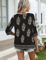 LOMON Women's 3/4 Length Sleeve Boho Tops V Neck Lace Summer Outfits Dressy Casual Flowy Shirts Vacation Clothes Blouses